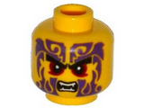 Yellow Minifigure, Head Black Eyebrows, Dark Red Eyes, Dark Purple Tattoos, Open Mouth with Fangs Pattern - Hollow Stud