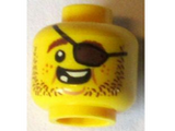 Yellow Minifigure, Head Beard Brown Stubble, Eyepatch, Open Grin, Missing Teeth Pattern - Hollow Stud