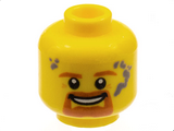 Yellow Minifigure, Head Brown Eyebrows, Goatee and Moustache, White Pupils, Gray Soot Marks Pattern - Hollow Stud