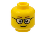 Yellow Minifigure, Head Glasses Rounded with Brown Thin Eyebrows, Smile Pattern - Hollow Stud