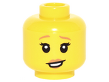 Yellow Minifig, Head Female Raised Dark Orange Eyebrows, White Pupils, Dark Orange Lips, Lopsided Open Smile Pattern - Stud Recessed