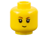 Yellow Minifigure, Head Brown Eyebrows, Black Eyelashes, Slight Smile Pattern - Hollow Stud