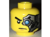 Yellow Minifigure, Head Alien with Mechanical Left Eye, Silver Head Plate Pattern - Hollow Stud