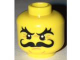 Yellow Minifigure, Head Black Bushy Eyebrows, Brown Crow's Feet, Black Curly Moustache Pattern - Hollow Stud