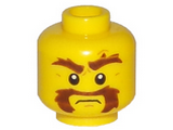 Yellow Minifigure, Head Beard Brown Bushy, Moustache, Eyebrows with One Eyebrow Raised, White Pupils Pattern - Hollow Stud