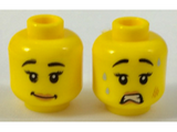 Yellow Minifigure, Head Dual Sided Female Black Eyebrows, Eyelashes, Peach Lips, Lopsided Smile / Scared Open Mouth with Teeth Pattern - Hollow Stud