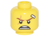 Yellow Minifigure, Head Reddish Brown Eyebrows, Medium Nougat Scar, White Bandage and Open Mouth Scowl Pattern (Kai) - Hollow Stud