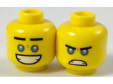 Yellow Minifigure, Head Dual Sided Black Straight Eyebrows, Medium Blue Eyes, Smile / Scowl Pattern - Hollow Stud