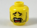 Yellow Minifigure, Head Beard Black Stubble, Black Eyebrows, Moustache, Scared Wide Open Mouth Pattern - Hollow Stud