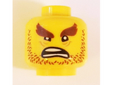 Yellow Minifigure, Head Beard Reddish Brown Stubble, Reddish Brown Bushy Eyebrows, Wrinkles, Open Mouth Scowl Pattern - Hollow Stud