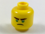 Yellow Minifigure, Head Reddish Brown Eyebrows, Green Eyes, Scowl Pattern (Lloyd) - Hollow Stud