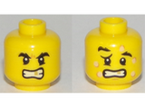 Yellow Minifigure, Head Dual Sided Black Eyebrows, Gold Tooth, Five Bee Stings, Determined / Crestfallen Pattern - Hollow Stud