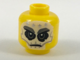 Yellow Minifigure, Head White Full Face Skull Tattoo, 4 Silver Stars on Forehead Pattern - Hollow Stud