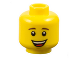 Yellow Minifigure, Head Male Dark Brown Eyebrows, Open Mouth Smile with White Teeth and Red Tongue Pattern - Hollow Stud