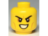 Yellow Minifigure, Head Angry Eyebrows, Cheek and Forehead and Chin Lines, White Pupils and White Teeth Pattern - Hollow Stud