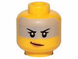 Yellow Minifigure, Head Female, Black Eyebrows, Gray Band, Peach Lips, Smile Pattern - Hollow Stud