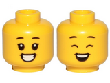 Yellow Minifigure, Head Dual Sided Black Eyebrows, Big Smile, Teeth, Open Eyes / Closed Eyes Pattern - Hollow Stud