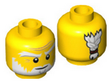 Yellow Minifigure, Head White and Gray Eyebrows, Beard and Braided Pony Tail on Back, Medium Nougat Wrinkles, Smile Pattern (Sensei Wu) - Hollow Stud