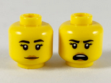 Yellow Minifigure, Head Dual Sided Female, Black Eyebrows, Medium Nougat Lips, Neutral / Shouting Pattern - Hollow Stud