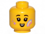 Yellow Minifigure, Head Female Black Eyebrows, Smile, Rainbow and Lavender Stars on Cheeks Pattern - Hollow Stud