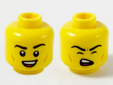 Yellow Minifigure, Head Dual Sided Black Eyebrows, Medium Nougat Cheek Lines, Smile Showing Teeth / Singing with Eyes Closed Pattern - Hollow Stud