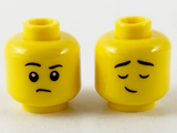 Yellow Minifigure, Head Dual Sided Child Black Eyebrows, Raised Right Eyebrow / Eyes Closed Raised Eyebrows Pattern - Hollow Stud