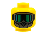 Yellow Minifigure, Head Dark Bluish Gray Mask, Green Glare Lines on Black Goggles Pattern - Hollow Stud