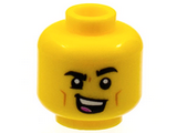 Yellow Minifigure, Head Black Eyebrows, Left Raised, Medium Nougat Cheek Lines, Singing Open Mouth, Dark Pink Tongue Pattern - Hollow Stud