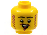 Yellow Minifigure, Head Black Eyebrows, Reddish Brown Mutton Chops and Van Dyke Beard, Open Smile Pattern - Hollow Stud