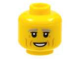 Yellow Minifigure, Head Light Bluish Gray Eyebrows, Open Smile, Dark Orange Cheek Lines and Crow's Feet Pattern - Hollow Stud