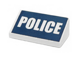 White Slope 30 1 x 2 x 2/3 with White 'POLICE' on Dark Blue Background Pattern