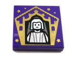 Dark Purple Tile 2 x 2 with HP Chocolate Frog Card Nicholas Flamel Pattern