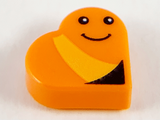 Orange Tile, Round 1 x 1 Heart with Worm, Bright Light Orange Stripe, Black Eyes and Smile Pattern (Sesame Street Slimey)