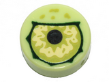 Yellowish Green Tile, Round 1 x 1 with Lime Eye with Black Pupil Partially Closed Pattern